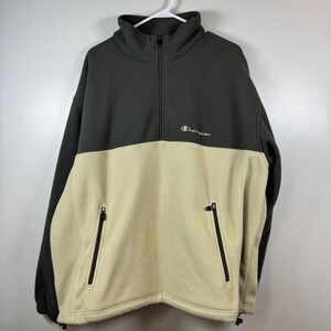 VTG Champion 1/4 Zip Fleece Pullover Gray Cream Colorblock Men XL Chest Logo Y2K
